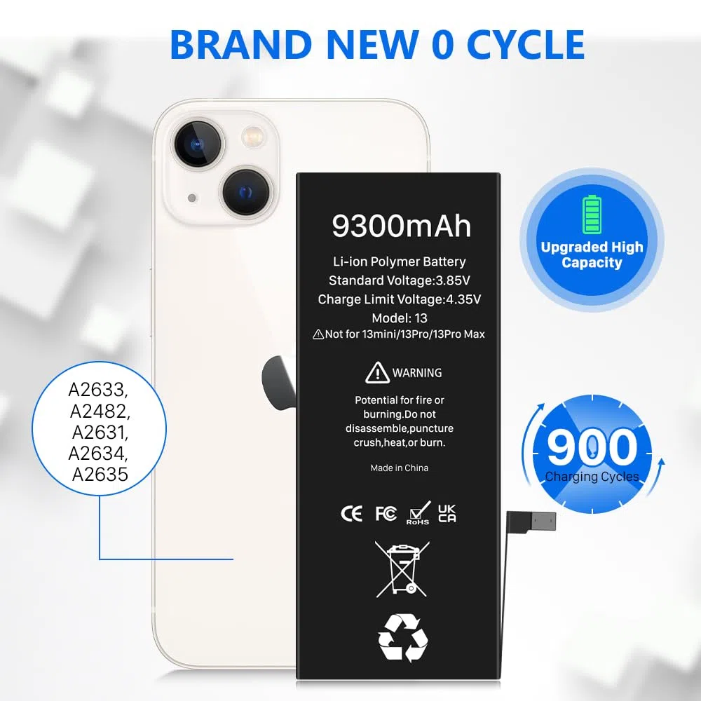 Akku für iPhone 13, 9300mAh hohe Kapazität 2026 Neue 0 Zyklus Batterie-Ersatz für Modell A2633 A2482 A2635 A2631 A2634 mit Reparatur Werkzeug Kits