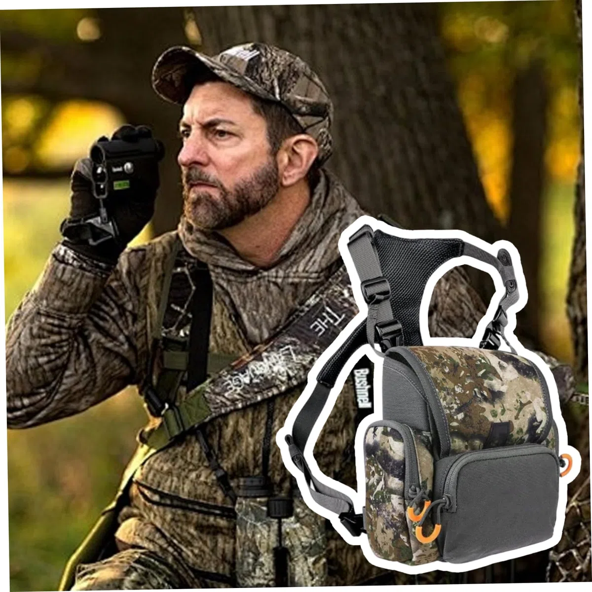 Brusttasche für die Jagd, Fernglas-Geschirr, atmungsaktiv, verstellbar, Jagd-Brusttasche mit Mehreren Taschen, wasserdicht, für Männer und Frauen, Tarnung