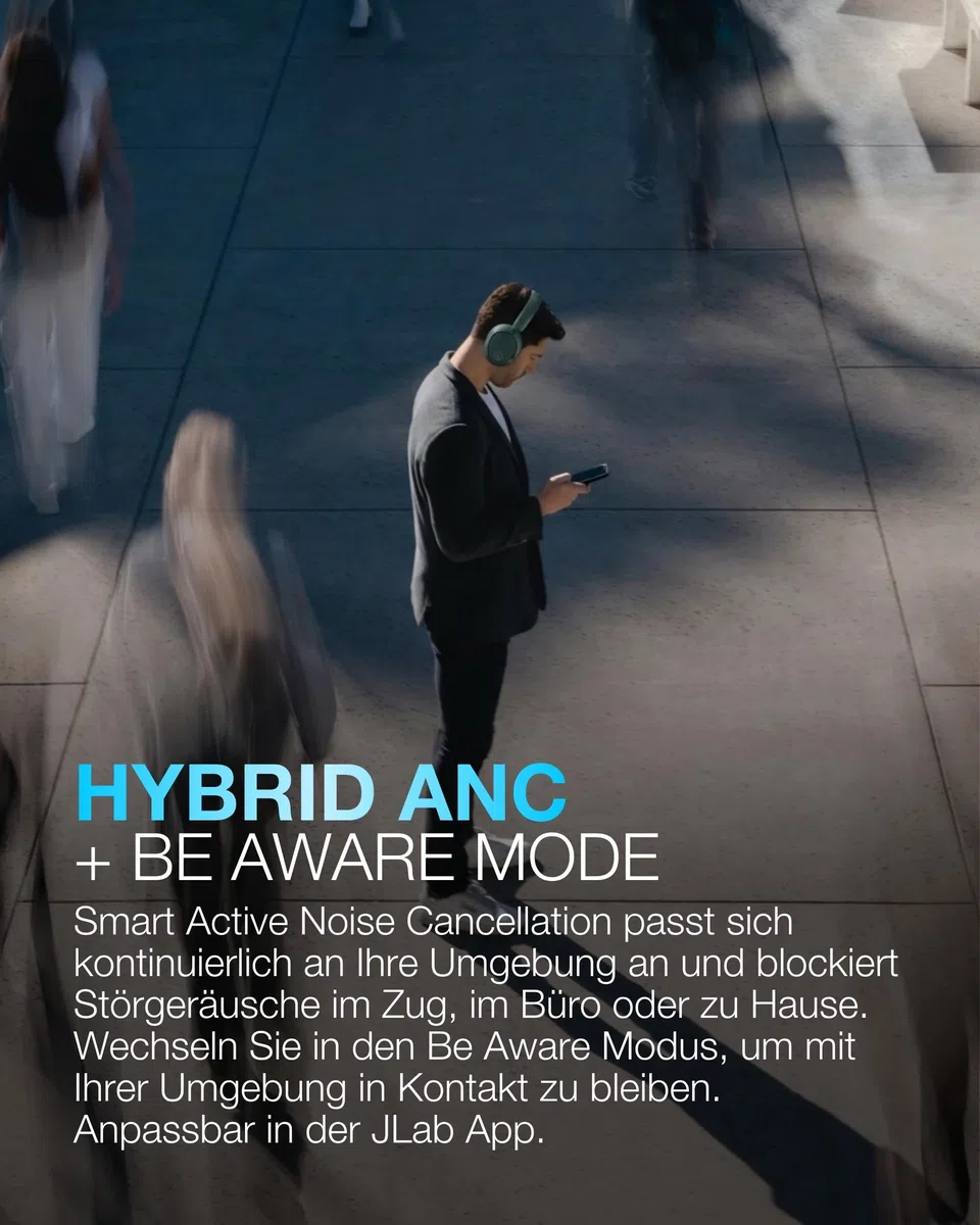 JLab JBuds LUX ANC Noise Cancelling Kopfhörer Over Ear Bluetooth kabellos mit Mikrofon und aktiver Geräuschunterdrückung, 70+ Std. Spielzeit, Faltbare Bluetooth Headphones, Immersive Audio, Salbei