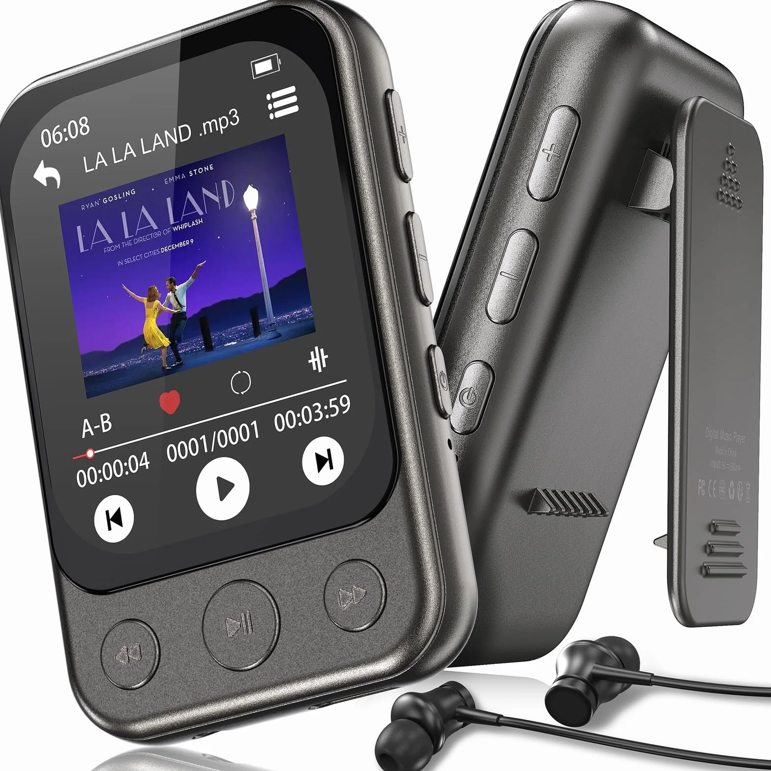 64GB MP3 Player Bluetooth 5.3 mit Clip & Lautsprecher, Sport Musik-Player mit Touchscreen und Tasten, unabhängiger Lautstärkeregler, FM-Radio, Sprachaufnahme, erweiterbar auf bis zu 128GB