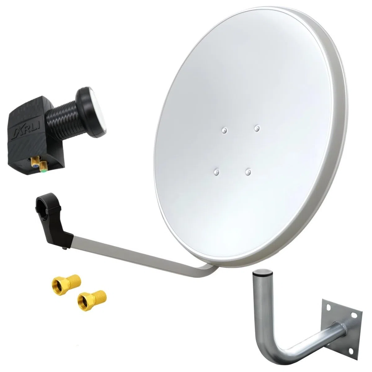 60cm HD Sat Anlage Twin LNB + Wandhalter 45 cm + 2 F-Stecker Digital 2 Teilnehmer Antenne Weiss UHD 4K