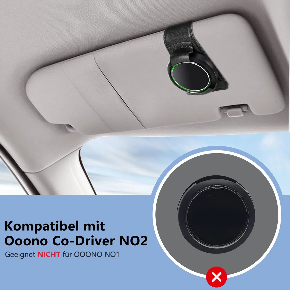 COCASES Halterung kompatibel mit Ooono Co-Driver No2, Sonnenblenden Clip aus Leder für Ooono NO2(Schwarz)