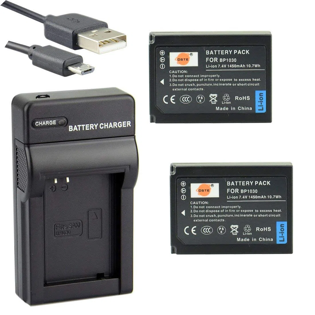 DSTE BP-1030 Li-Ionen Batterie (2-Pack) und Micro USB Ladegerät Anzug Kompatibel für Samsung NX200 NX210 NX300 NX300M NX500 NX1000 NX1100 NX2000
