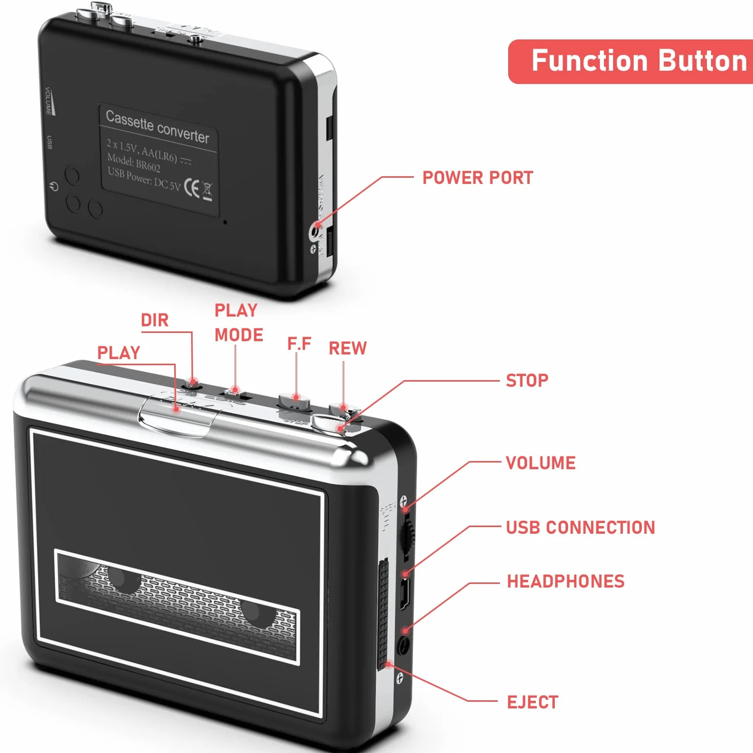 Retro Kassettenspieler, Tragbarer Kassetten Digitalisieren, nimmt Kassetten-Audio über USB auf – Kompatibel mit Laptops und PCs