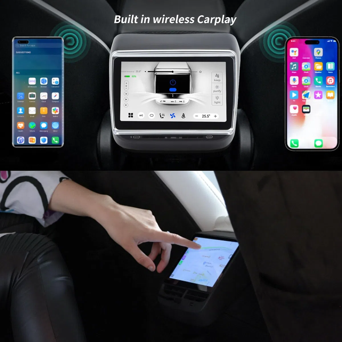Rücksitz-Display für Y, 7,2-Zoll-HD-Bildschirm, Klimaregelung, Rücksitz-Klimasteuerung, Touchscreen-Multimedia-Entertainment-Player für den Rücksitz (26pol)
