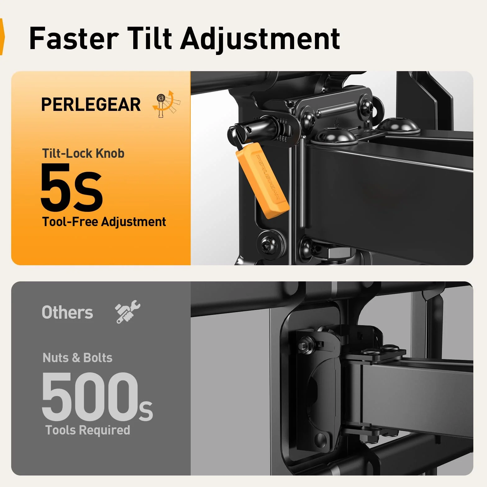 Perlegear TV Wandhalterung für 32-85 Zoll TVs bis zu 60 kg, Schwenkbar Neigbar Wandhalterung Fernseher, Fernseher Halterung mit werkzeugfreier Neigung, Max VESA 600x400mm, PGLF6