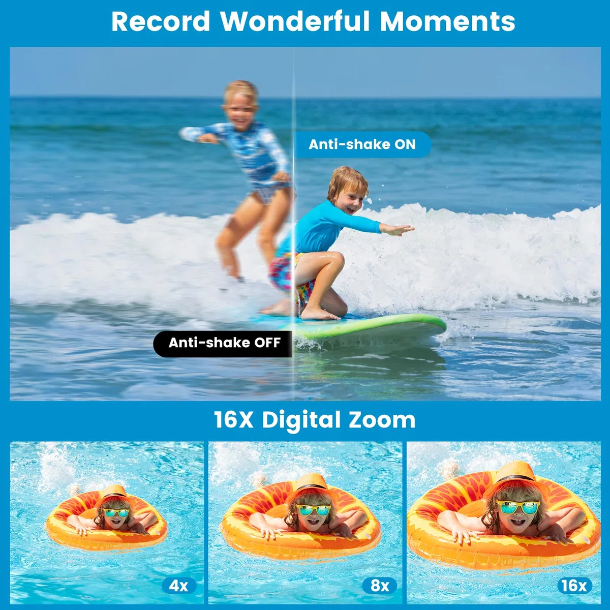 Unterwasserkamera Full HD 2.7K 48MP Autofokus Digitalkamera 10FT Dual-Screen Wasserdichte Selbstfotocamera Anti-Shake 16x Digital Zoom für Schnorcheln und Schwimmen