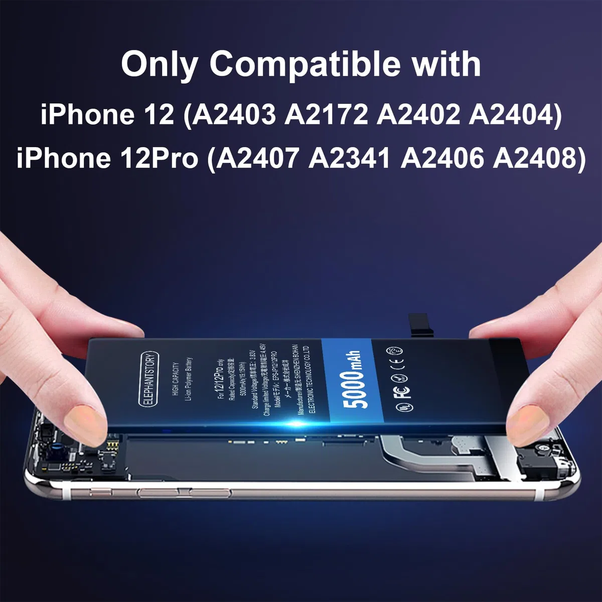 Elephantstory Akku für iPhone 12/12 Pro, 5000 mAh Hohe Kapazität Ersatzakku Lithium Polymer Akku mit Reparatur Werkzeugsatz und Anleitung Buch
