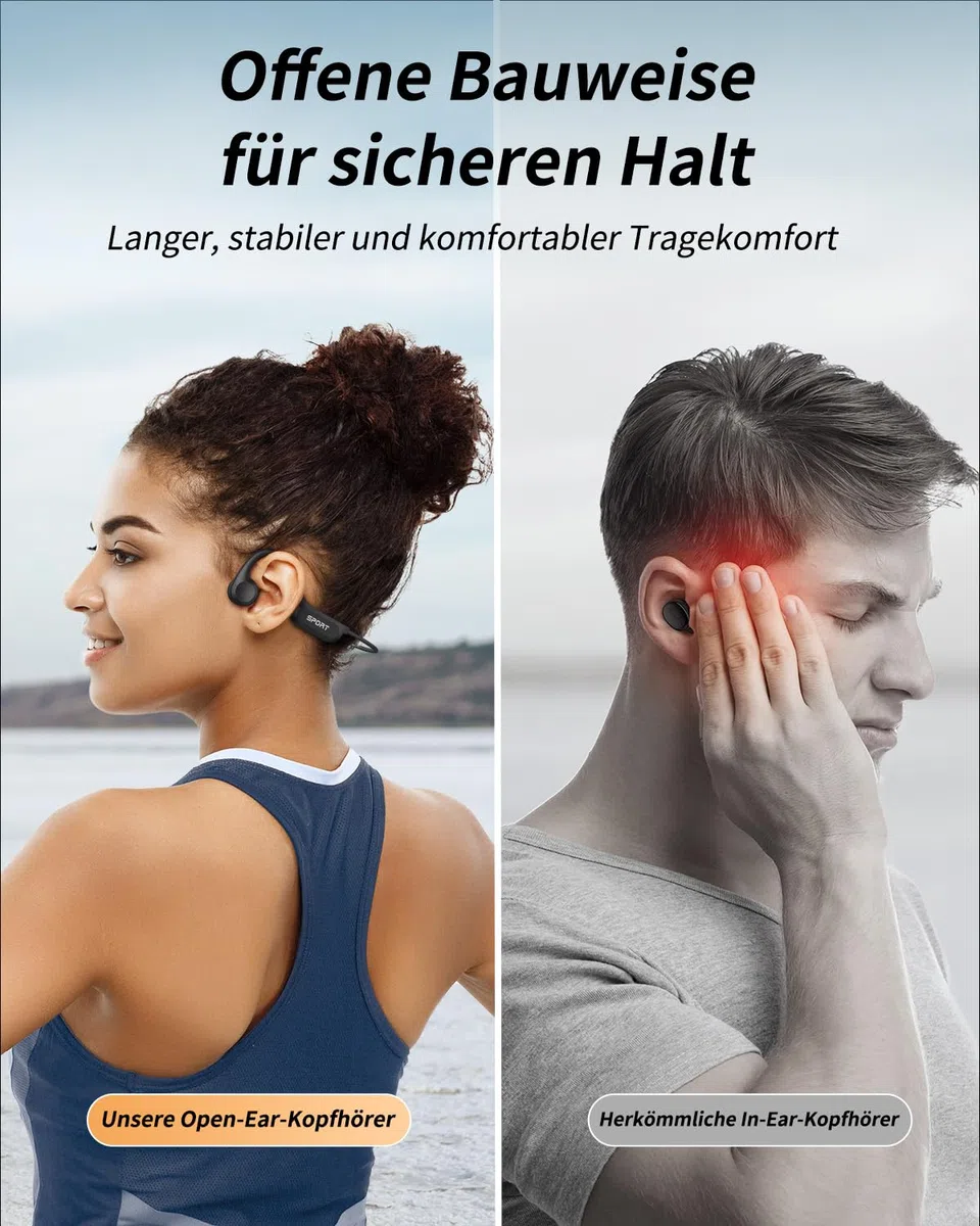Knochenschall Kopfhörer, Offene Kopfhörer Bluetooth 6.0 Bone Conduction Open Ear Drahtloses Sport Headset mit 10 Stunden Spielzeit, IPX6 Wasserdicht für Fitness/Radfahren/Fahren/Laufen