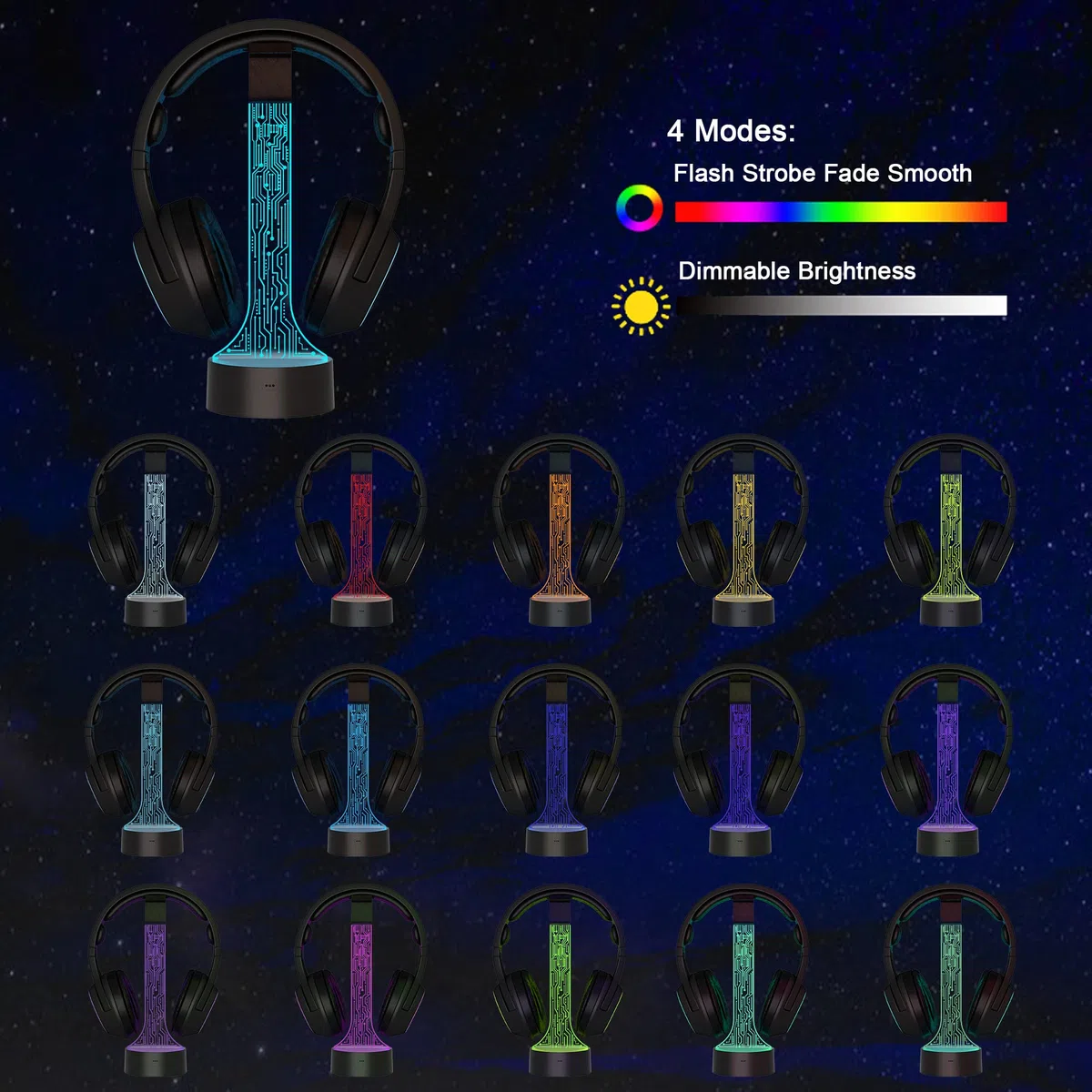 YuanDian Leuchtender Kopfhörerständer für Schreibtisch, Gaming Headset Halterung, RGB mit 16 farbigen Lichtern für Spielzimmer Dekoration, Coole Gamer Geschenke für Männer, Freund