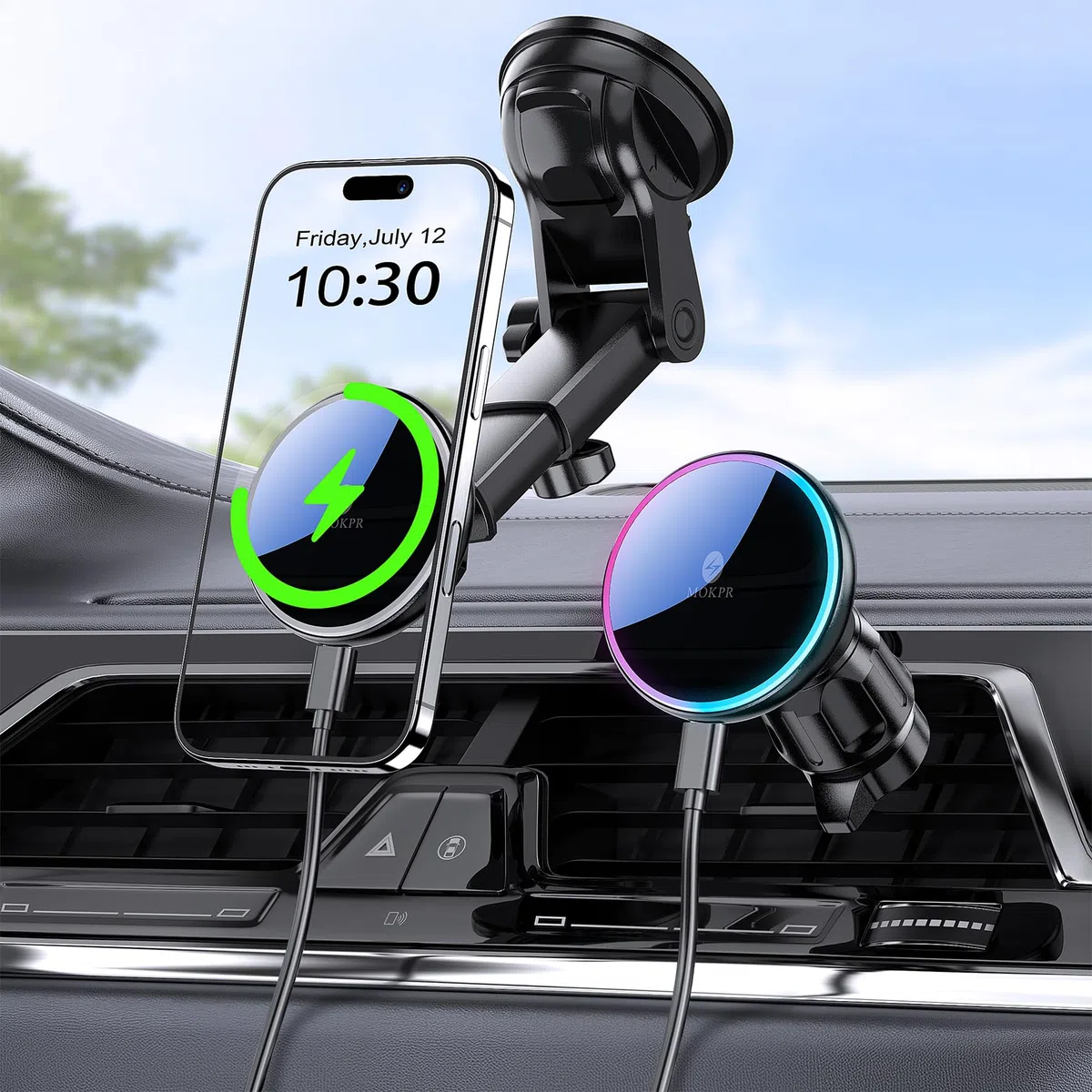 MOKPR für MagSafe Autohalterung mit Ladefunktion, 15W für Magsafe Autohalterung Ladefunktion Handyhalterung Auto Magnet mit Ladefunktion für iPhone 17/16/15/14/13/12
