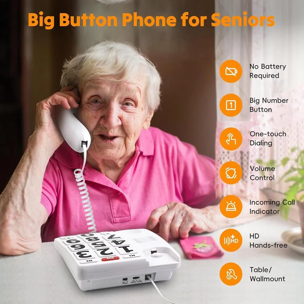Großtastentelefon für Ältere Menschen, Festnetztelefon für zu Hause, eine Taste für Hilfetelefon für Sehbehinderte
