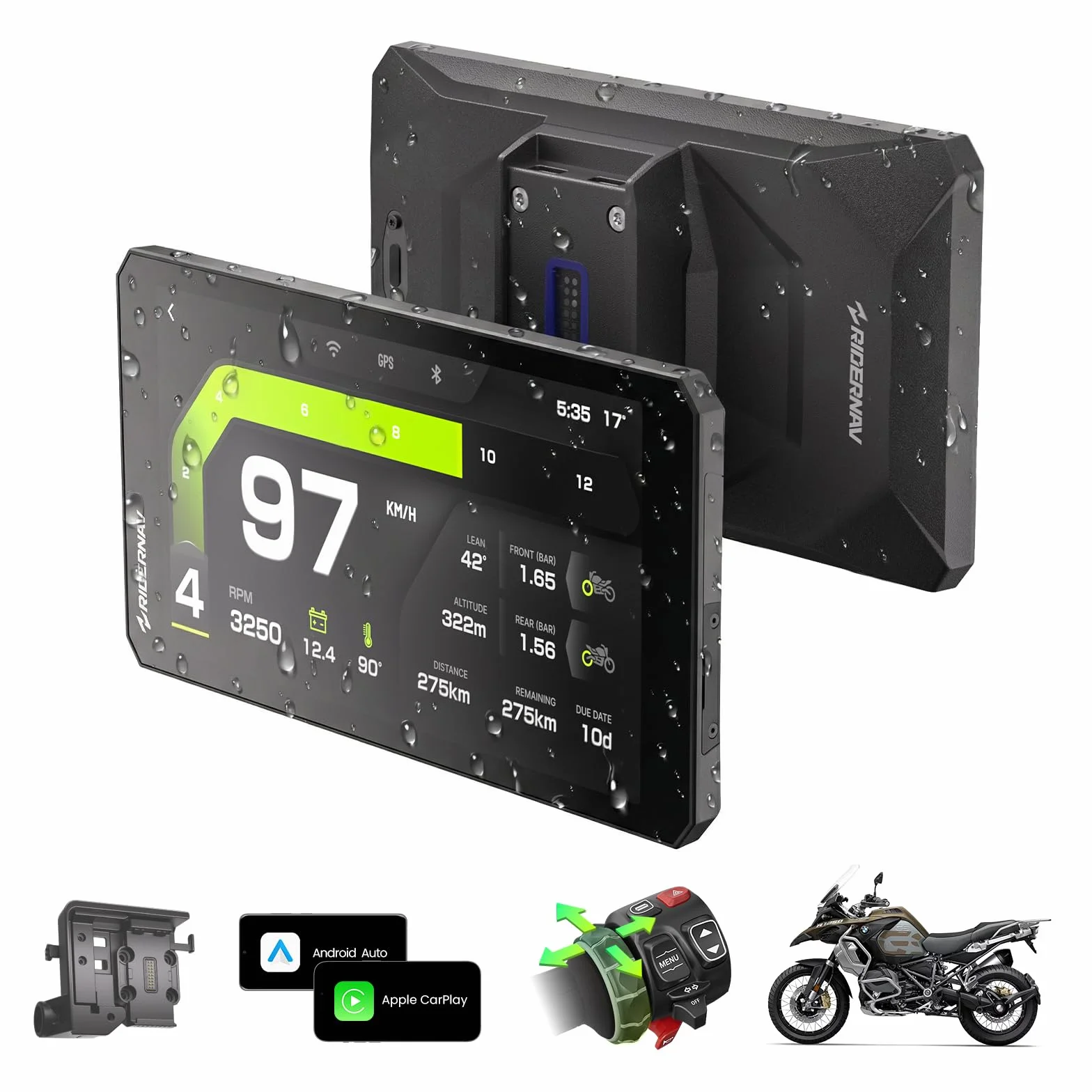 R7M 7" Wireless CarPlay & Android Auto für BMW Motorräder – Native Wonder Wheel- und Actionkamera-Steuerung | Echtzeit-Datenauslesung (TPMS/RPM) | OTA-Updates | 1200-Nit IP69K GPS | NAV Prep