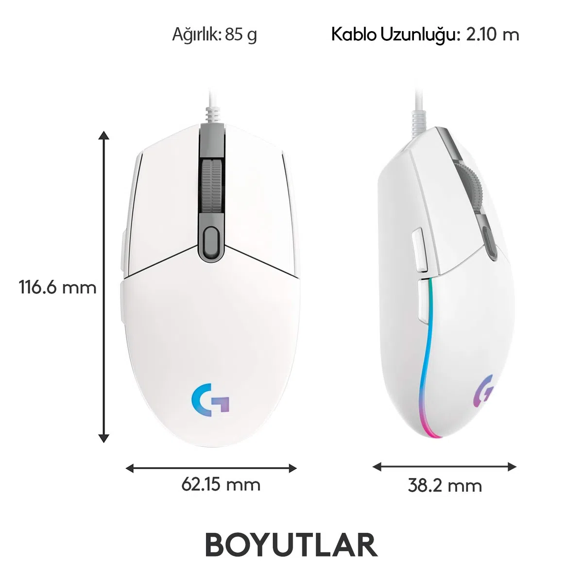 Logitech Gaming Mouse G102 LIGHTSYNC Maus für Rechtshänder, Optisch, 6 Tasten, kabelgebunden, USB, Weiß