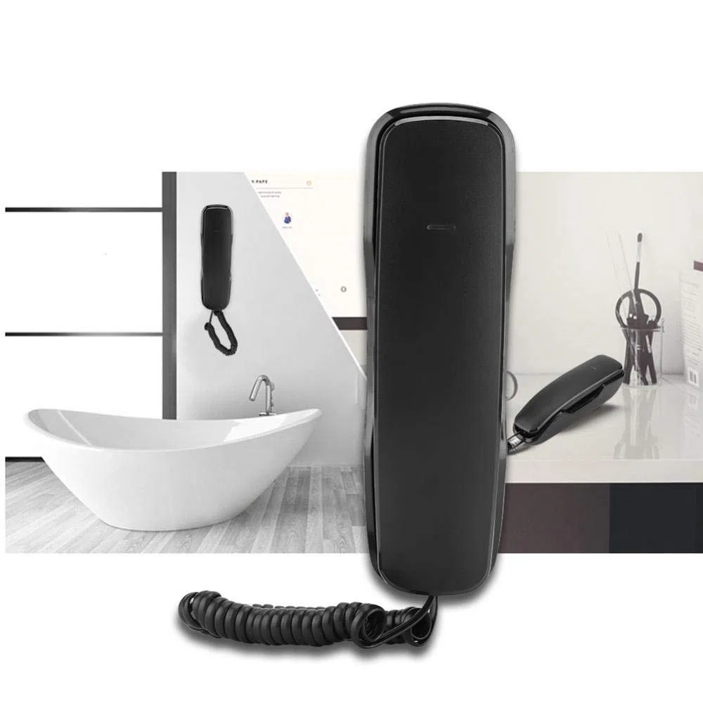 VBESTLIFE Noise Canceling Wandtelefon,Letzte Wahlwiederholung Anti-Interferenz Wandmontiertes Telefon für Büro,Haus, Hotel usw.(Schwarz)