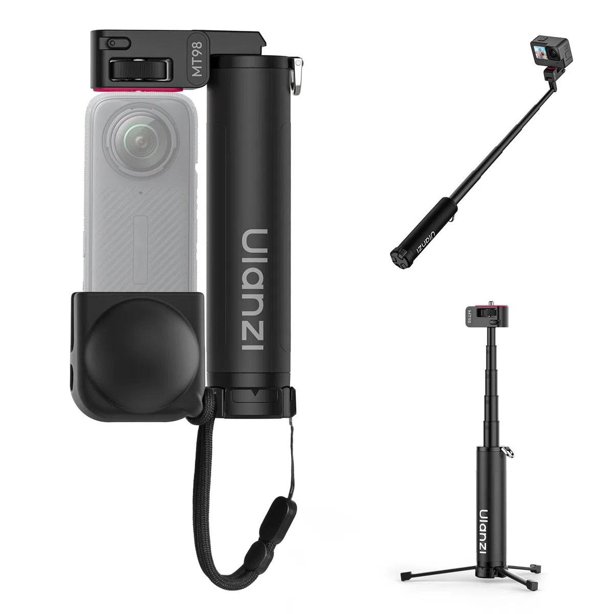 Ulanzi MT98 Selfie Stick Stativ kompatibel mit Insta360 X4/X5/X3/Ace Pro/ONE X2, Faltbarer Action Kamera stativ für DJI Osmo Pocket 3 4; 1/4" Zoll Handheld Pole Stick; 57cm Unsichtbarer Selfie-Stick