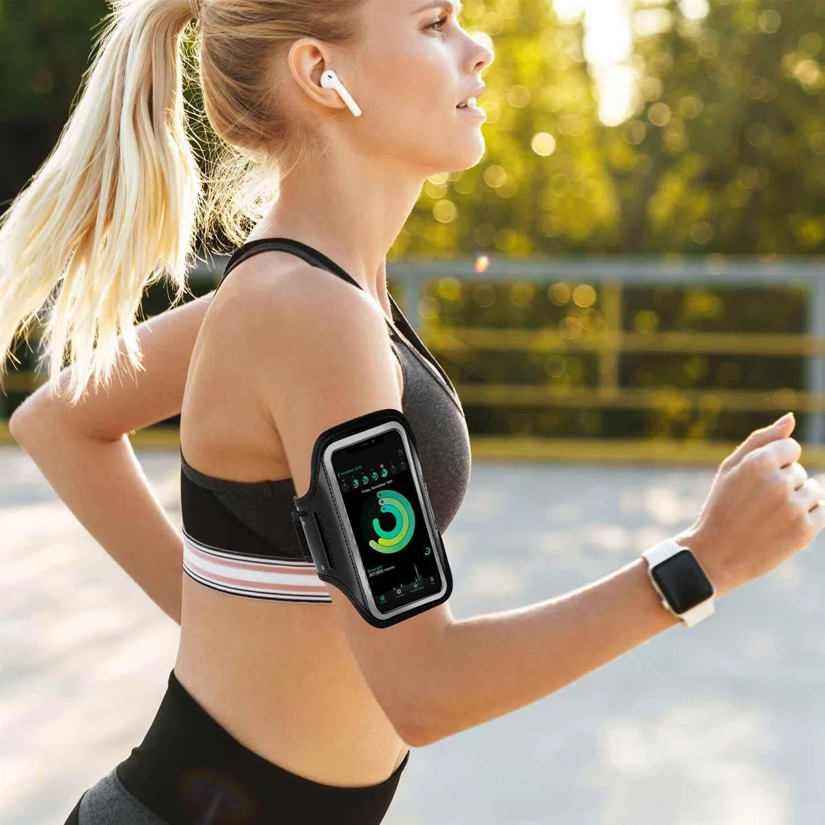 ONEFLOW Workout Case für iPod Touch (5. Generation) Sportarmband zum Joggen mit Touch Fenster, Handy Armband für Sport und Outdoor, Handyhalterung für den Arm, Lauftasche Jogging, Schwarz