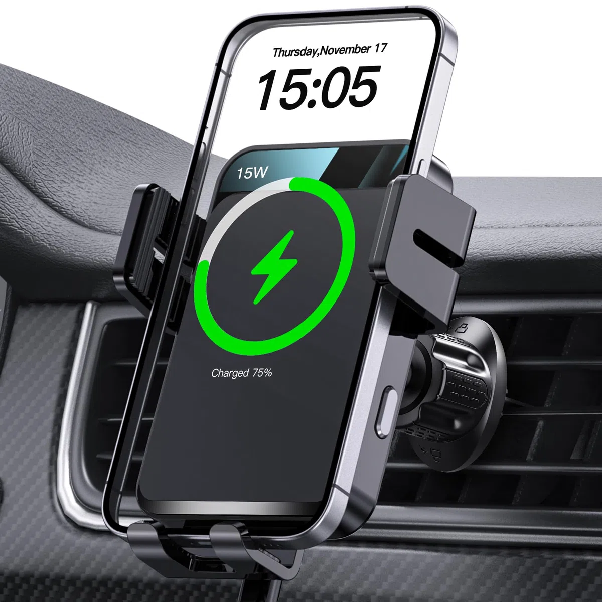MOKPR Handyhalterung Auto mit Ladefunktion, 15W Induktive Ladestation Auto Handyhalterung Auto Induktives Laden Handyhalterung für iPhone 17/16/15/14/13/12 Samsung Huawei LG Xiaomi usw (Schwarz)