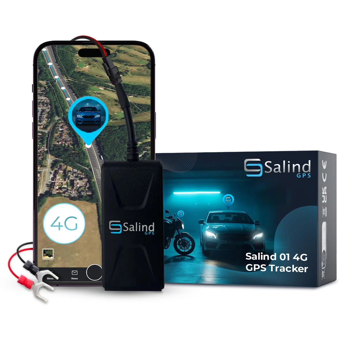 SALIND GPS - Salind 01 4G GPS Tracker - GPS Tracker Auto, Motorrad, Fahrzeuge, LKW's - Diebstahlschutz - Online, 4G, weltweit und Echtzeit Ortung mit App - Direktanschluss KFZ-Batterie (9-75V)