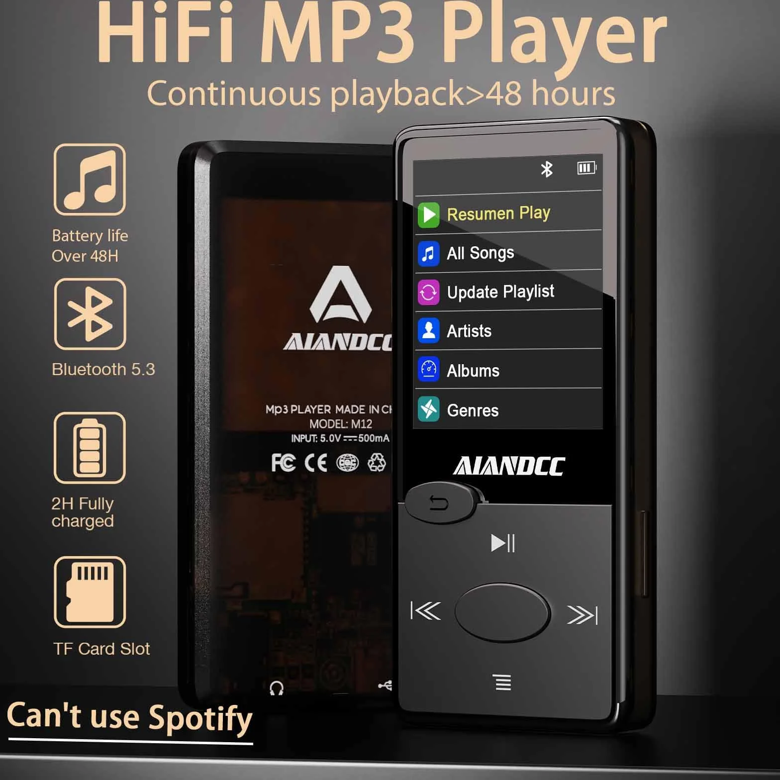 Mp3 Player Bluetooth 5.3 HiFi-Sound, Mp3 Player FM-Radio, Mini Mp3-Player 32G für Kinder und Erwachsene, Inklusive Kopfhörer, kann TF-Karte Einlegen