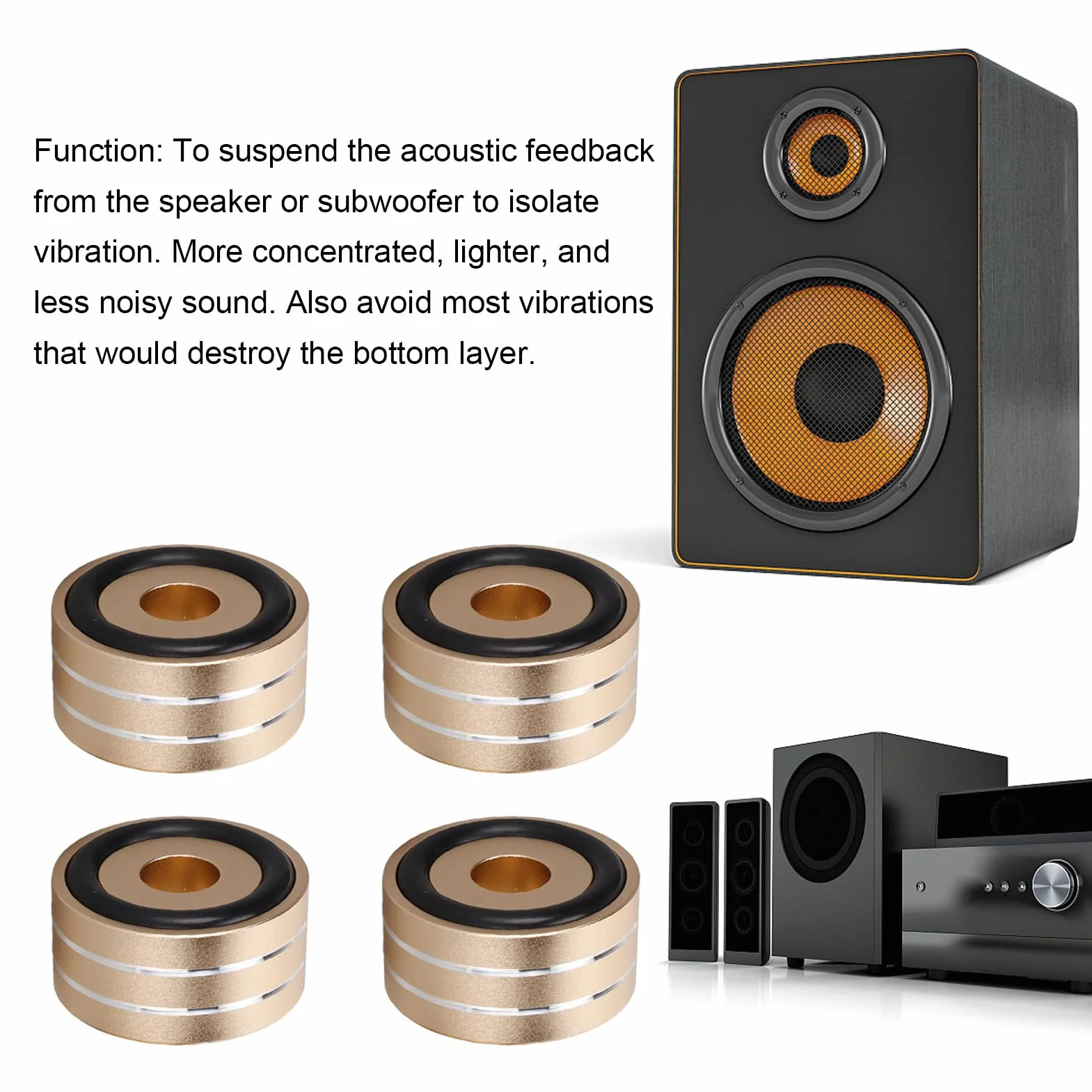Lautsprecher-Isolations-Spike-Standfuß, 4 Stück 40 X 20 Mm Aluminium-Lautsprecher-Isolationsfüße, rutschfeste Gummi-HiFi-Plattenspieler-Isolationsfüße, für DAC-Verstärker-Recorder-Meter(Gold)