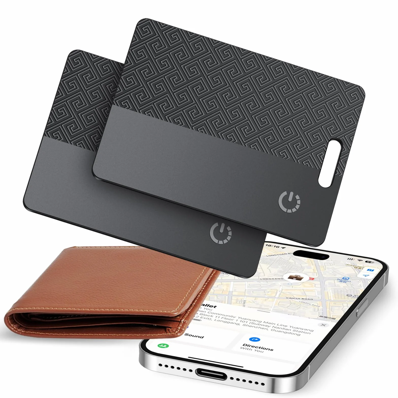 Dünne Geldbörsen-Tracker-Karte (nur iOS), Tracking Card mit Apple Find My, GPS Tracker, Unterstützt Kabelloses Laden, 10 Jahre Batterielaufzeit für Wallet, Reisepässe, Gepäck, Reisepässe, Schwarz