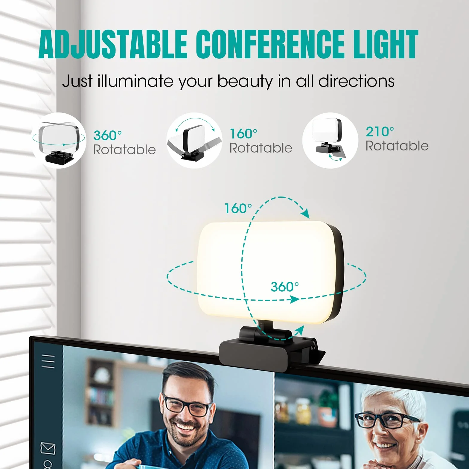 RealPlus Videokonferenz Licht mit Clip &USB-Kabel, 120 LED+3 Lichtfarben+10 Helligkeiten+360°Drehbar Beleuchtung, Streaming Licht, Fotolicht, Webcam-Licht, für PC-Monitor/Zoom-Meetings/Geschenk, Büro