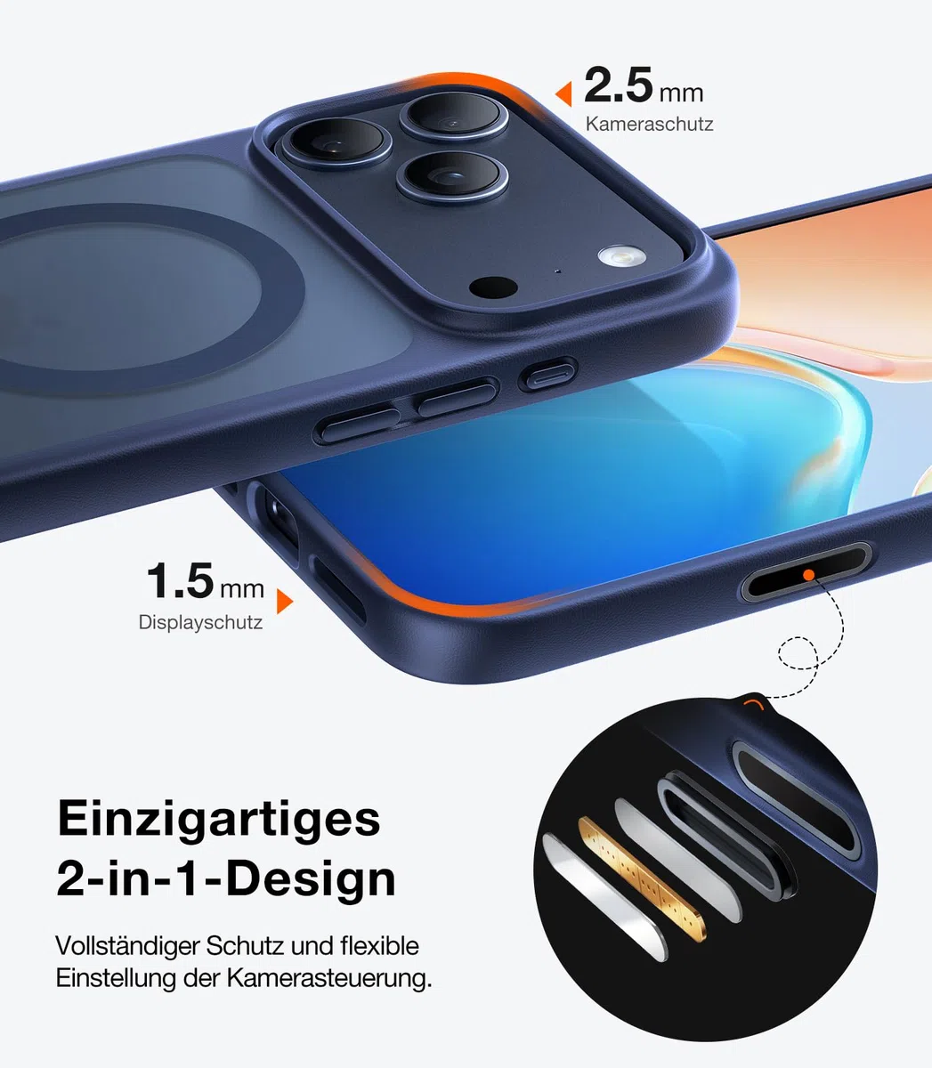 TORRAS Guardian-Mag für iPhone 17 Pro Hülle für MagSafe (Zertifizierte Militärschutz und Magnetkraft) Handyhülle iPhone 17 Pro Case Extrem Haltbarkeit Hülle Stoßfest Kratzfest Cover, Matt Blau