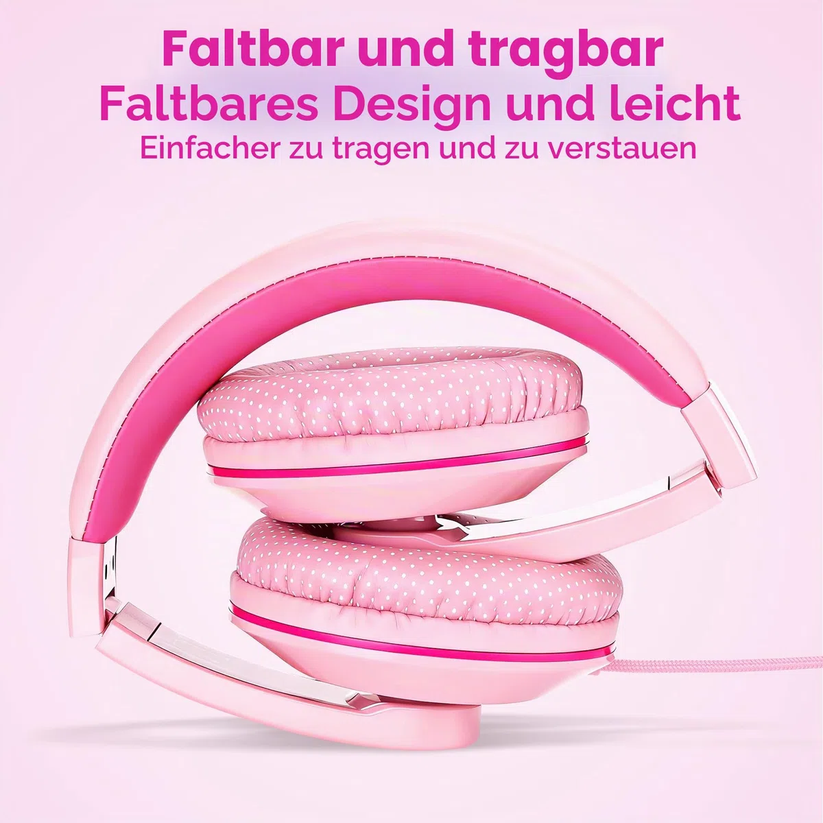 RockPapa Comfort+ Kinder Kopfhörer für Schule Jungen, Kopfhörer Kinder mit Kabel, Einstellbar, Lautstärkeregler, 3,5 mm Jack, HD-Mikrofon, Over Ear Kinderkopfhörer für Schule/Reise/PC, Rosa