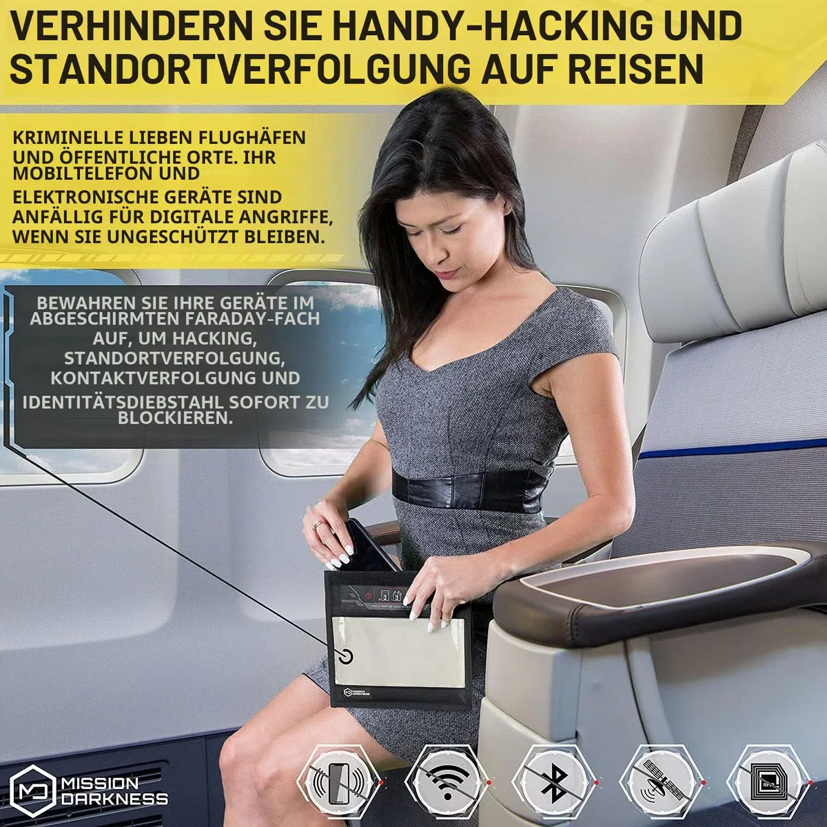 Mission Darkness Faraday-Tasche mit Fenster für Telefone // Geräteabschirmung für Strafverfolgung und Militär, Privatsphäre von Führungskräften, Anti-Hacking, Reisen und Datensicherheit Schwarz
