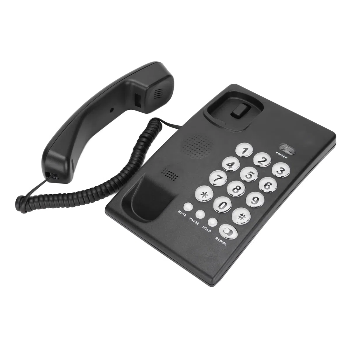 Desktop-Schnurlostelefon mit Großer Taste Festnetztelefon mit Großem Volumen Kabelgebundenes Telefon für das Home Office Hotel (Schwarz)