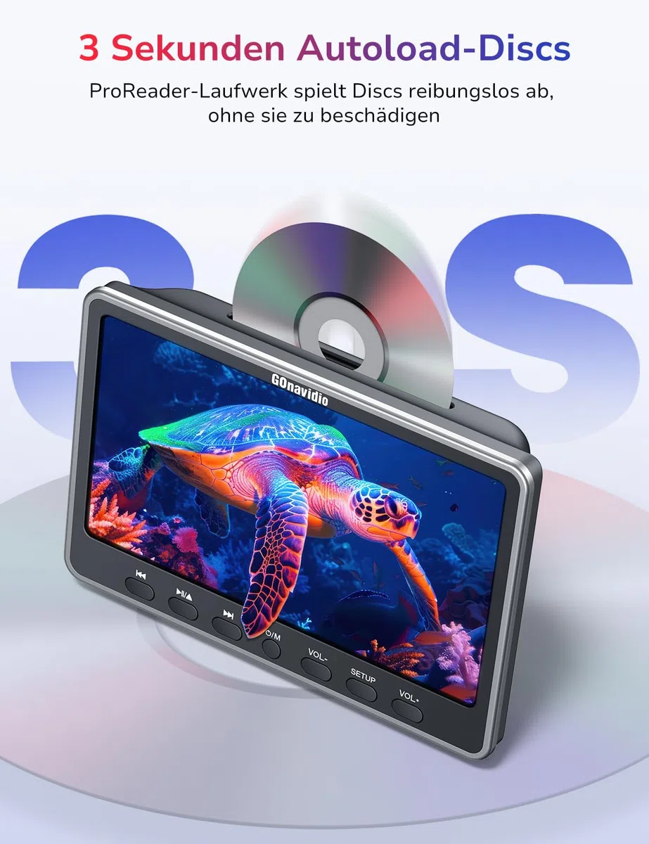 GOnavidio 12" Auto DVD Player mit HDMI-Eingang, Kopfhörer, Montagehalterung, Doppellautsprecher, DVD Player Auto Kopfstütze, Auto Fernseher unterstützt Sync Screen, AV EIN- und Ausgang ohne Akku