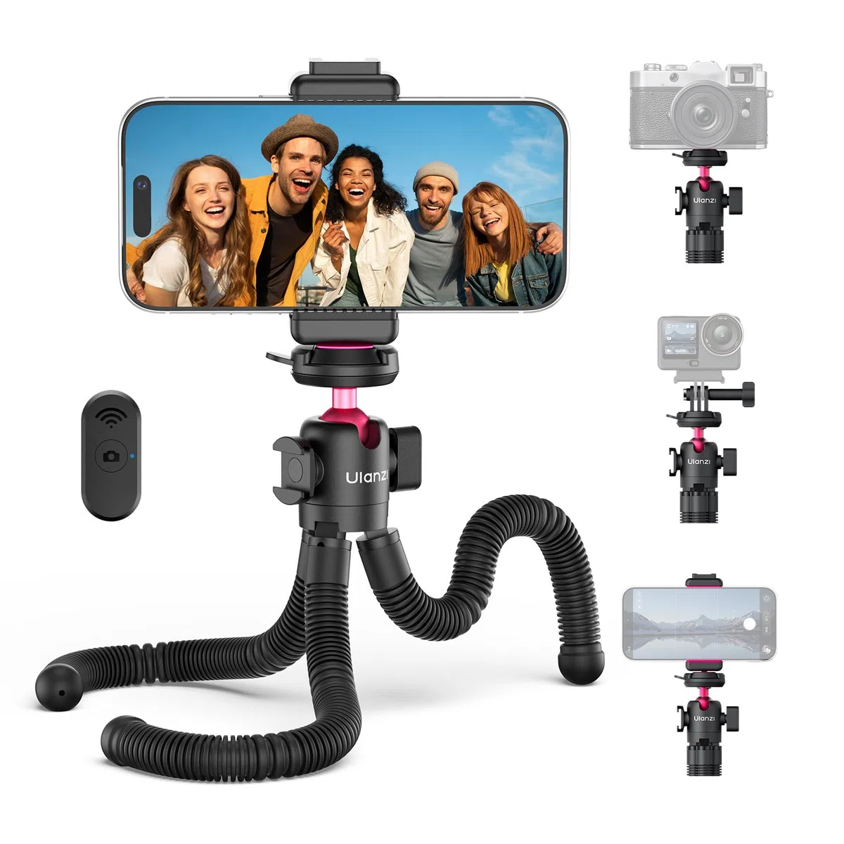 ULANZI MT91 Flexibler Handy Stativ mit Schnellverschluss, Flexibler Selfie Stick mit Bluetooth Fernauslöser, Action Kamera stativ und Handyhalterung; Handy stativ kompatibel mit iPhone und Samsung