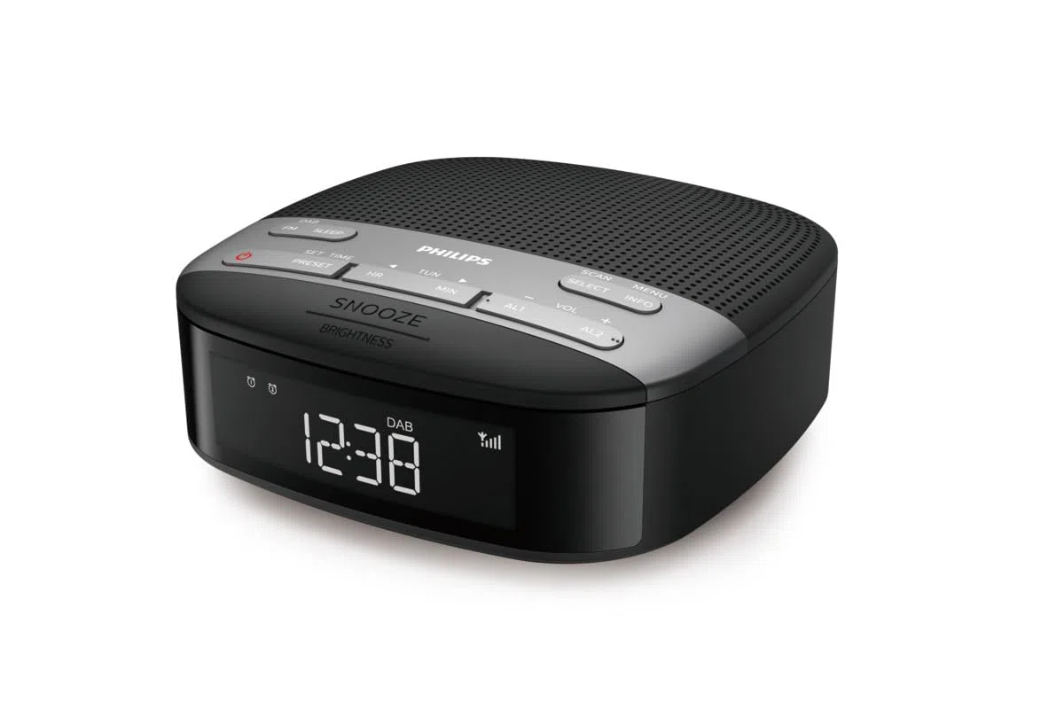 Philips Audio Radiowecker Radio DAB+ (Doppelter Alarm, Sleep Timer, Kompaktes Design, DAB+/UKW Digitalradio, Automatische Zeitsynchronisierung, Batteriesicherung) TAR3505/12