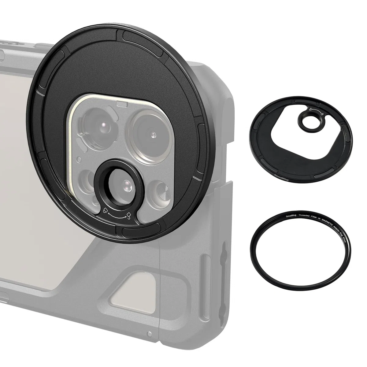 SMALLRIG Magnetischer T-Mount auf 67 mm Ansteckbarer Filteradapter, Verwendung mit SMALLRIG T-Mount Backplate 4399 für SMALLRIG Telefonkäfig für iPhone 15 Serie 4407/4392 / 4397-4585
