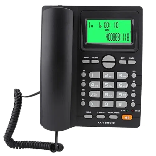 KX T880C Anrufer-ID-Anzeige, Festnetztelefon, kein Stummschaltungsfunktion für Home-Office-Wandtelefone, Festnetz-Haustelefon mit Anrufbeantworter, BT-hängendes Telefon,