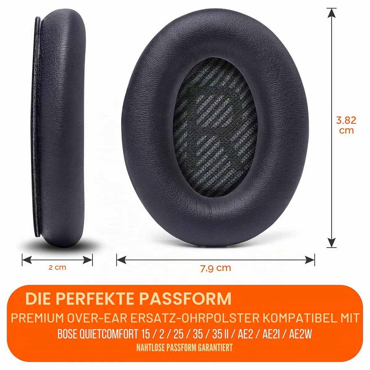 WC Wicked Cushions Ersatzohrpolster Kompatibel mit Bose QuietComfort 35 (QC35) & QuietComfort 35ii (QC35ii) Kopfhörern & mehr - Verbesserter Komfort & Haltbarkeit | Black