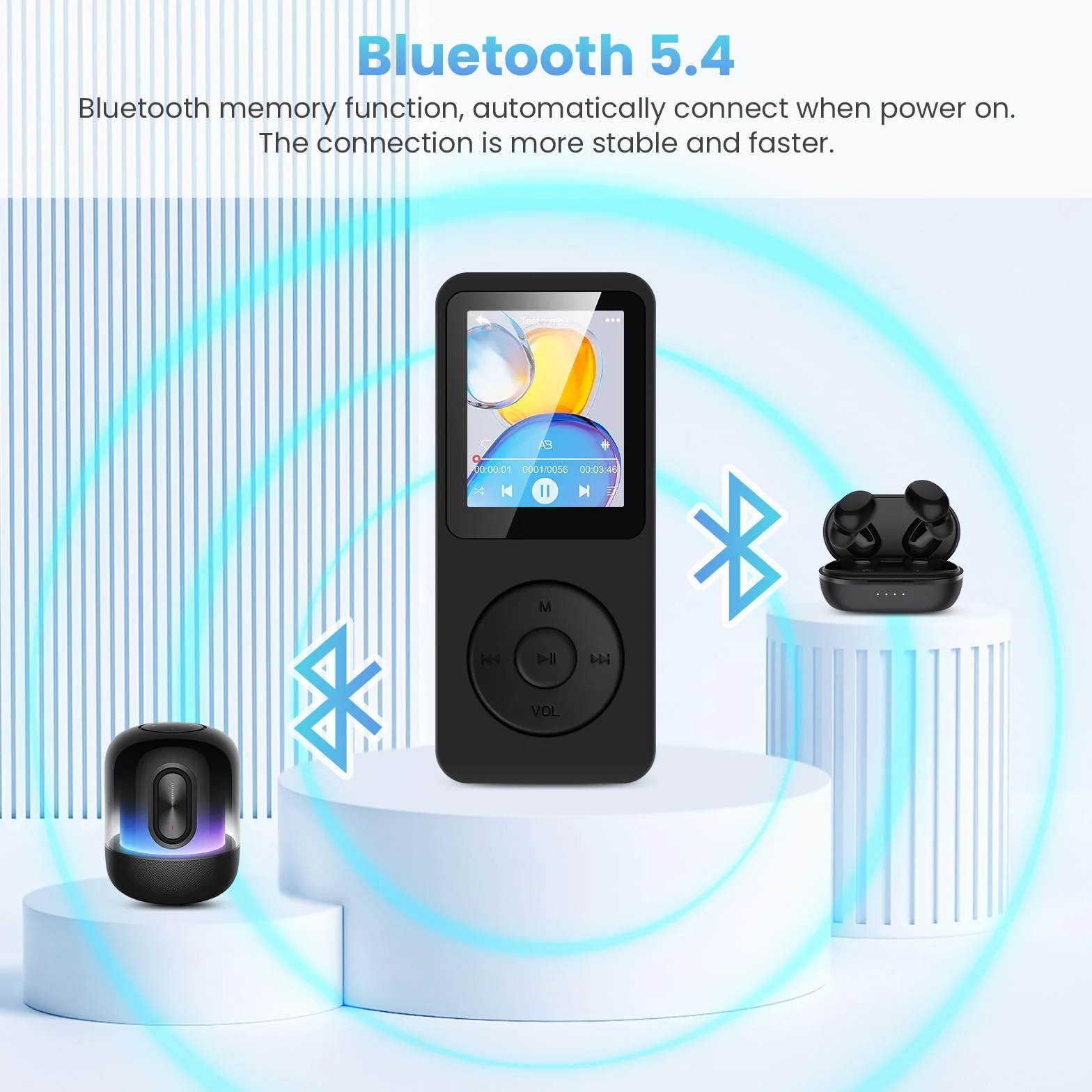 32GB MP3 Player - Bluetooth 5.3 mit 1.8" TFT Farbbildschirm mit Kopfhörer HiFi Musik Kinder MP3-Player mit Lautsprecher FM-Radio E-Book Aufnahme Unterstützung bis zu 128 GB
