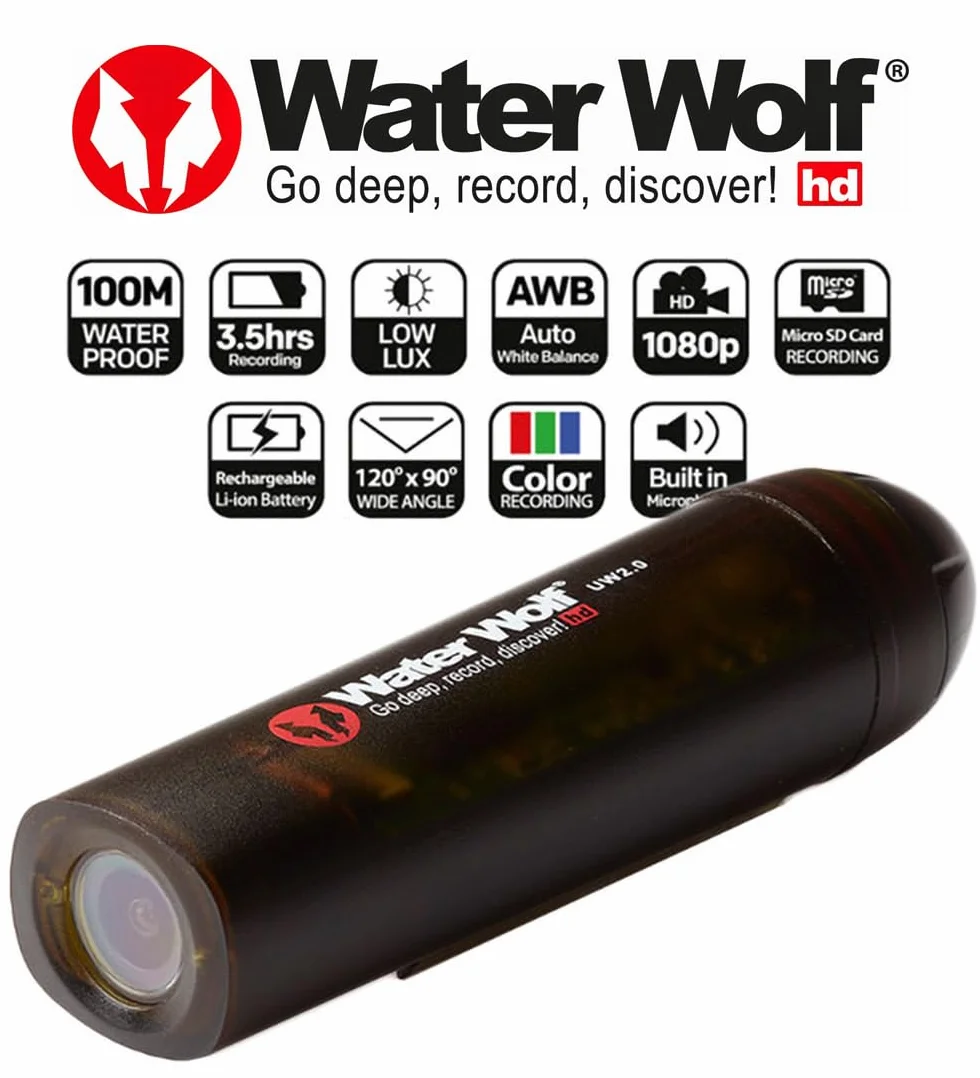 WaterWolf 2.0 WiFi Unterwasser-Action-Kamera 1080p HD 120 Grad Weitwinkel 100m wasserdicht mit Zubehör
