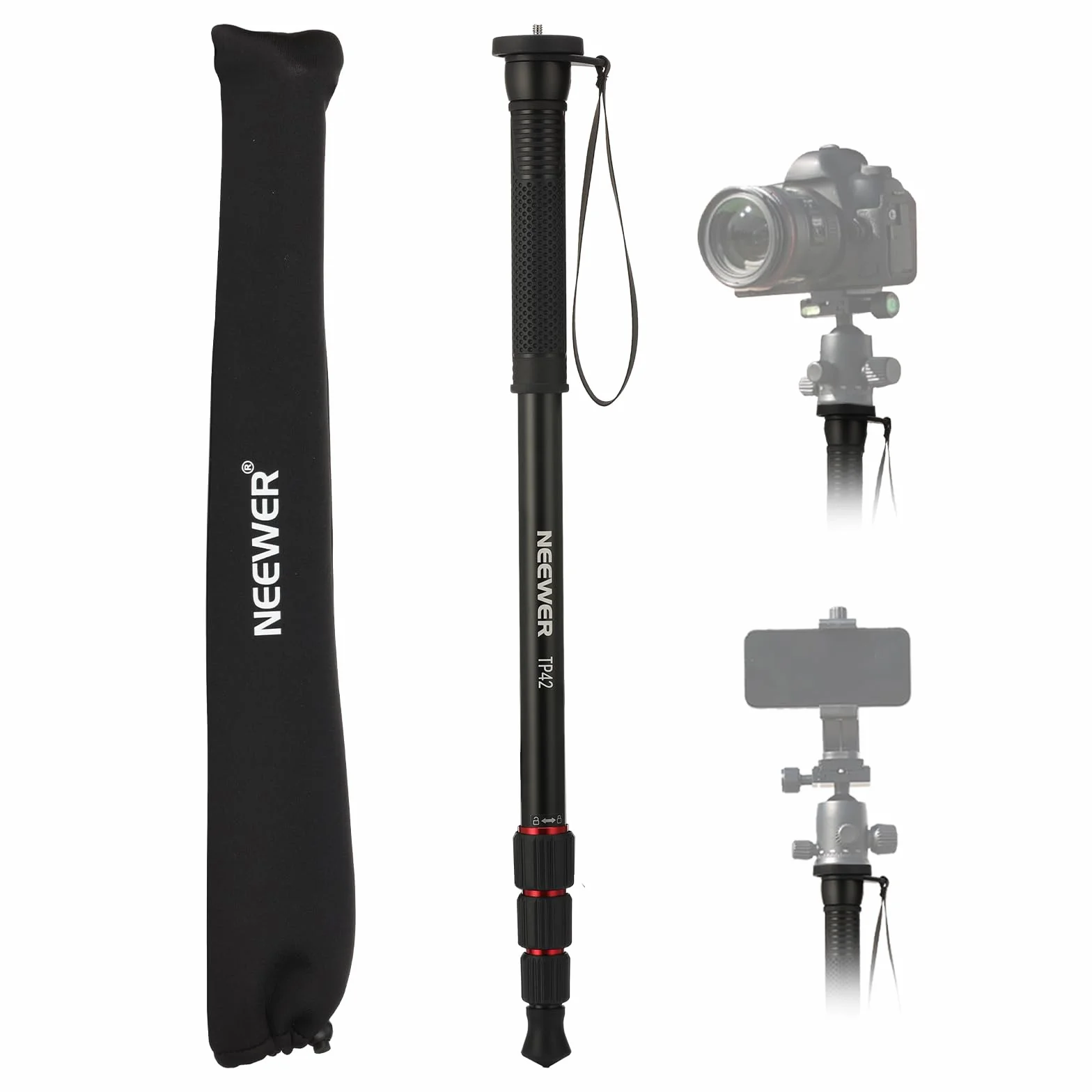 NEEWER 66,5" Kamera Einbeinstativ, Leichter Aluminium Reise Selfie Stick für DSLR Camcorder Fotografie und Videoaufnahmen, 1/4" und 3/8" Schraubenadapter, maximale Belastung 22 lb, TP42