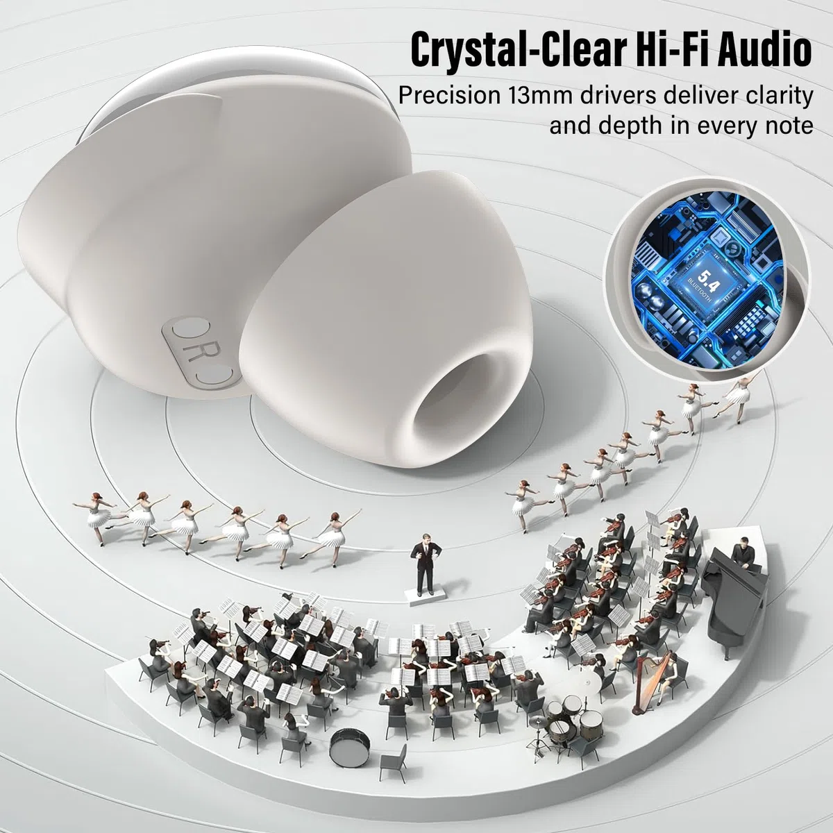 VEKJ Bluetooth Kopfhörer, Mini 48H Schlafkopfhörer Bluetooth 5.4 mit Touchscreen, 2025 Neue in Ear Kopfhörer Kabellos mit ENC Noise Cancelling, IPX7 Ohrhörer mit Immersiver Deep Bass Ohrhörer, beige