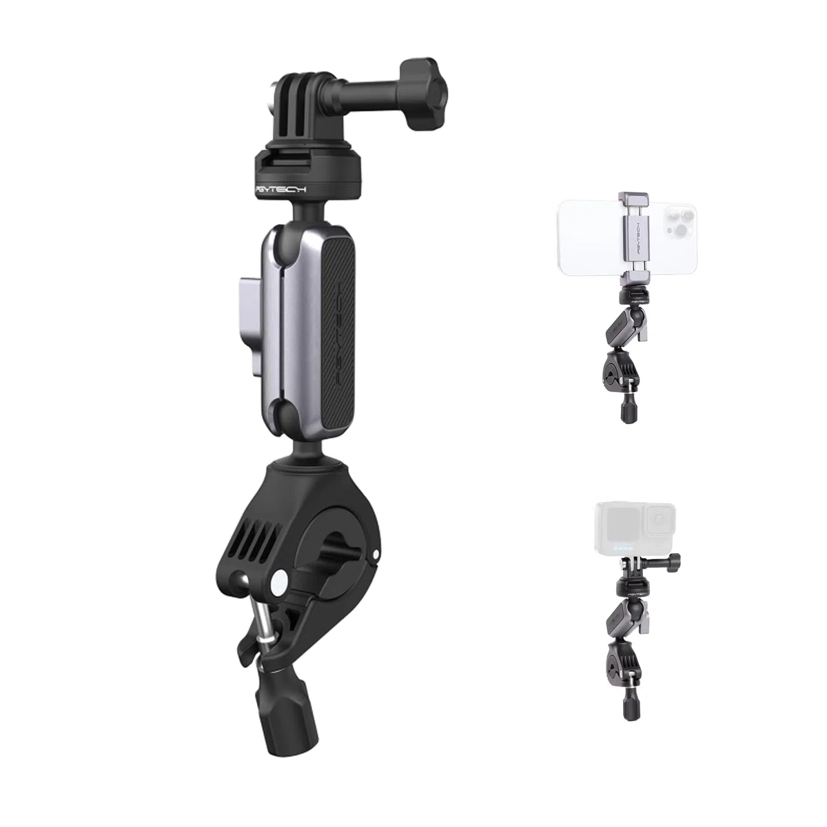 PGYTECH CapLock Fahrrad Lenkerhalterung Aluminium Motorrad Actioncam Klemme | Schnellverschluss Lenker Halterung, 360 Panorama Dual-Kugelkopf, 1/4 Zoll Gewindeadapter, für DJI/GoPro/Insta360