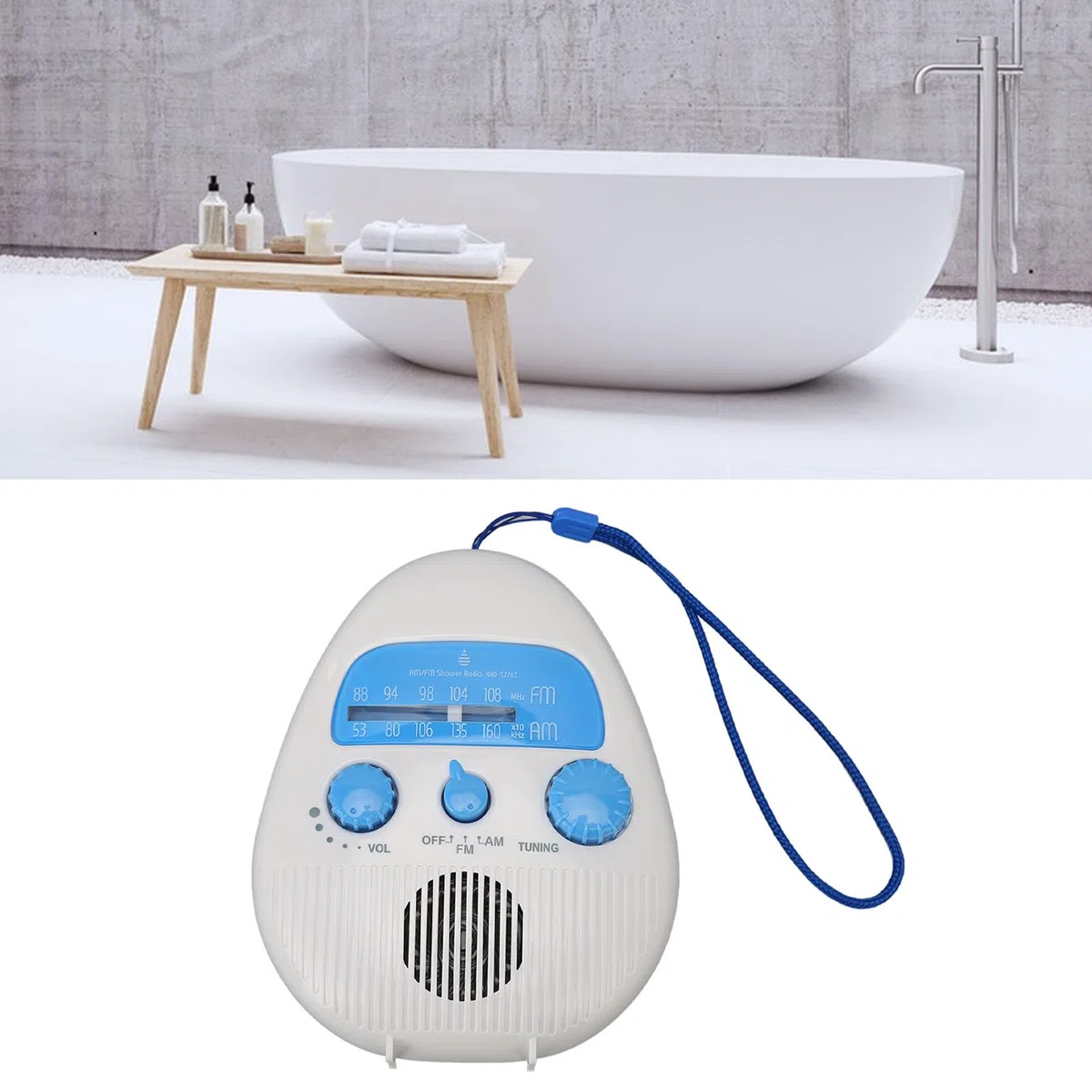 Wasserdichtes Tragbares Duschradio, Badezimmerradio mit Integriertem Lautsprecher, Batteriebetriebenes AM FM Duschradio für den Innen und Außenbereich