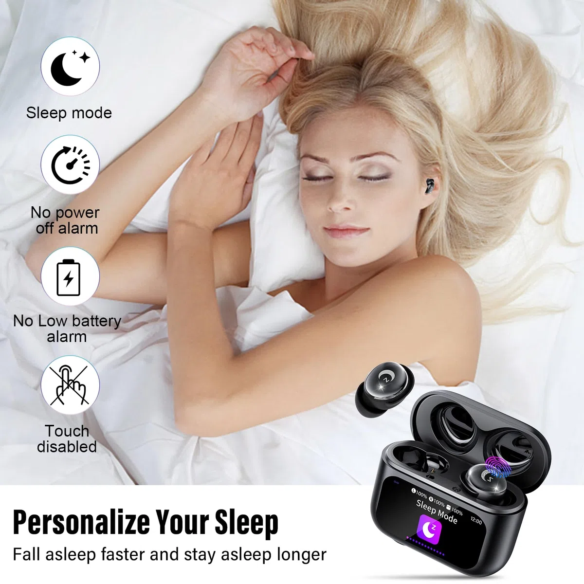 VEKJ Bluetooth Kopfhörer, Mini 48 Std Schlafkopfhörer Bluetooth 5.4 mit Touchscreen,