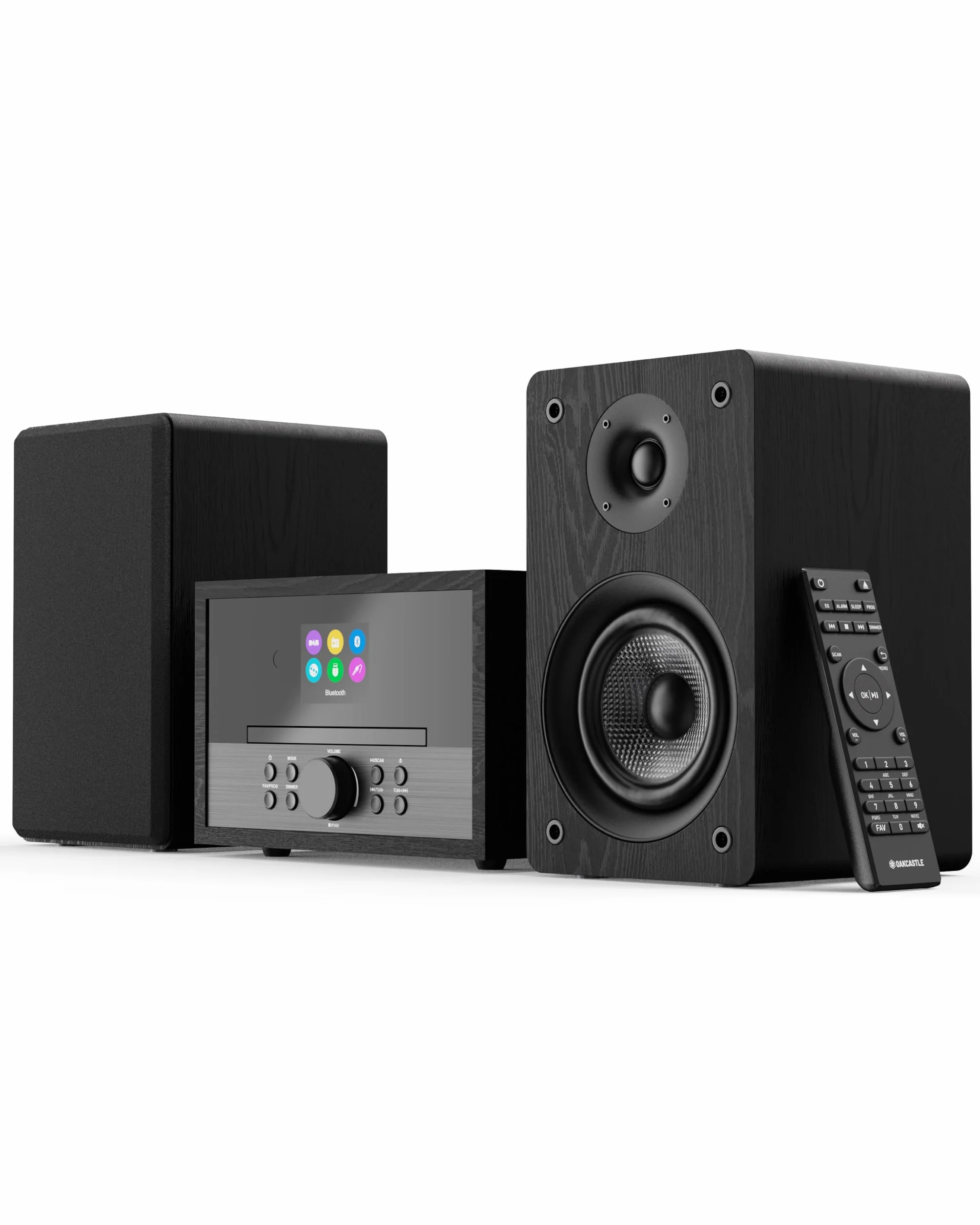 OAKCASTLE DAB400 HiFi DAB Radio mit CD Player | 60W 2.0 Stereoanlage | UKW Radio HiFi Anlage mit Bluetooth 5.2 | Kompaktanlagen mit Farbdisplay & Inklusive Fernbedienung | Mini Musikanlage CD Spieler