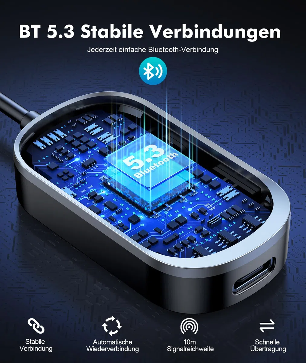 Mohard 2 in 1 Bluetooth Transmitter & Empfänger, AUX Bluetooth Adapter Klinke 3.5mm für Auto/TV/Stereoanlage, 5.3 Flugzeug Sender Splitter Patchkabel-Adapter für 2 Kopfhörer