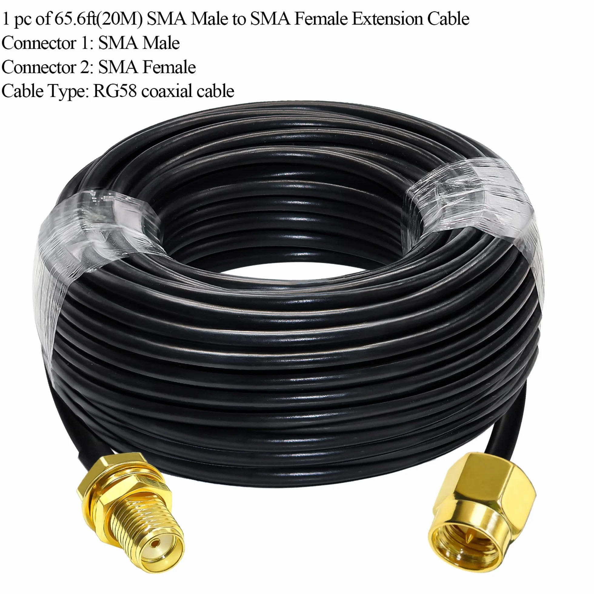 TUOLNK SMA-RG58-Verlängerungskabel, 20 m, Koaxialkabel, SMA-Stecker auf SMA-Buchse, 3G, 4G, LTE-Antenne, WLAN-Antenne, kabellos, Koaxialkabel, RF, verlustarmes CB-Radio