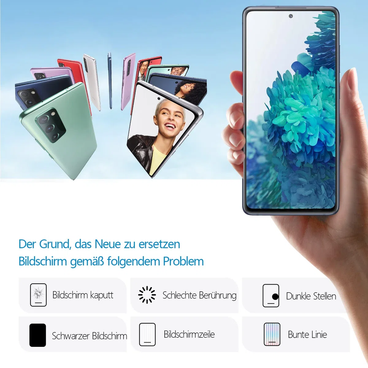 RongZy für Samsung Galaxy S20 FE/S20 FE 5G LCD Bildschirmersatz für Samsung Galaxy S20 FE Touchscreen Digitalisierer Display mit Werkzeugen (Schwarz mit Rahmen)