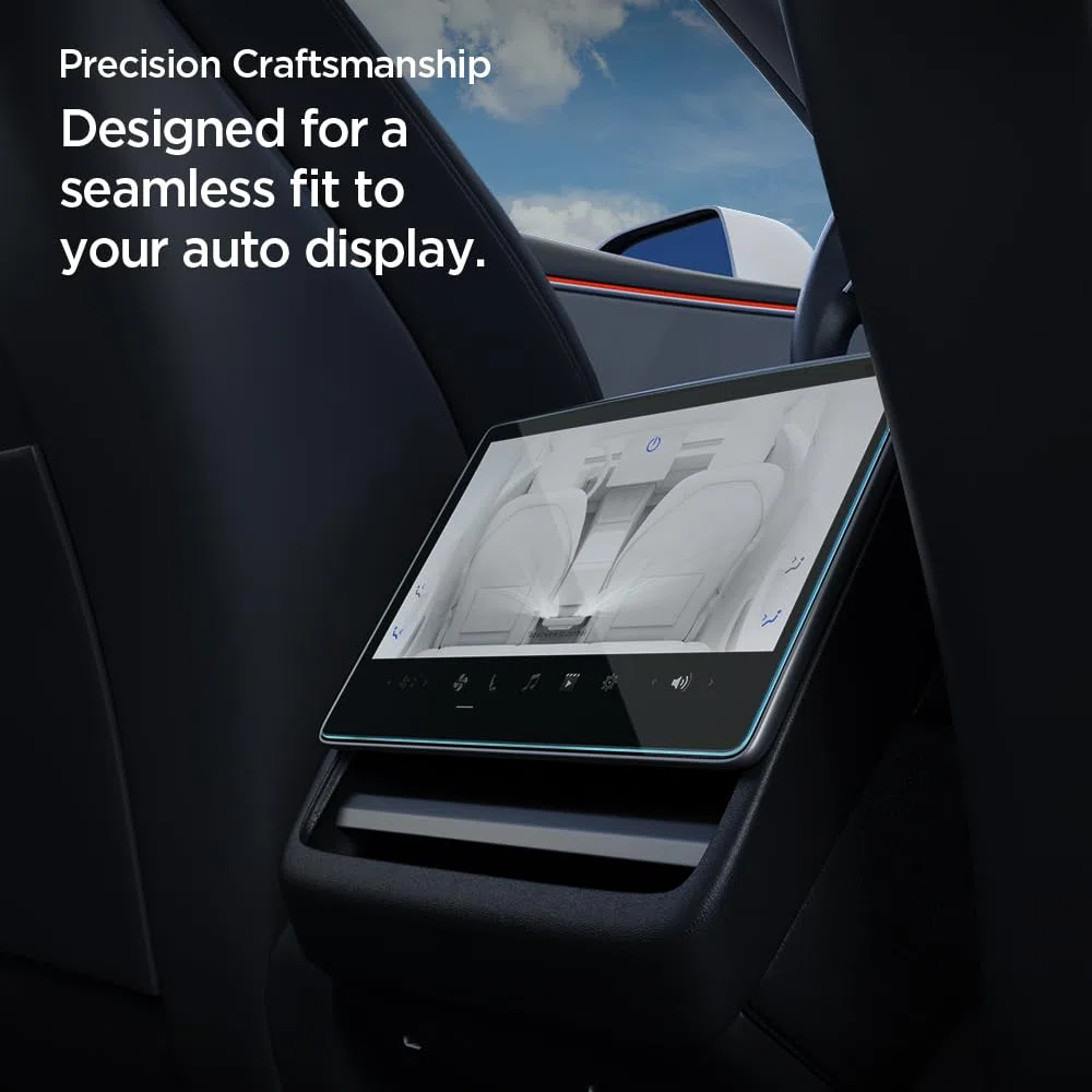 Spigen Glas.tR Slim Schutzfolie kompatibel mit Tesla Model 3(2026-2024), Model Y(2026/2025) Für Hinten Display, 8 Zoll, Blendschutz, Anti-Fingerabdruck, 9H Härte Folie