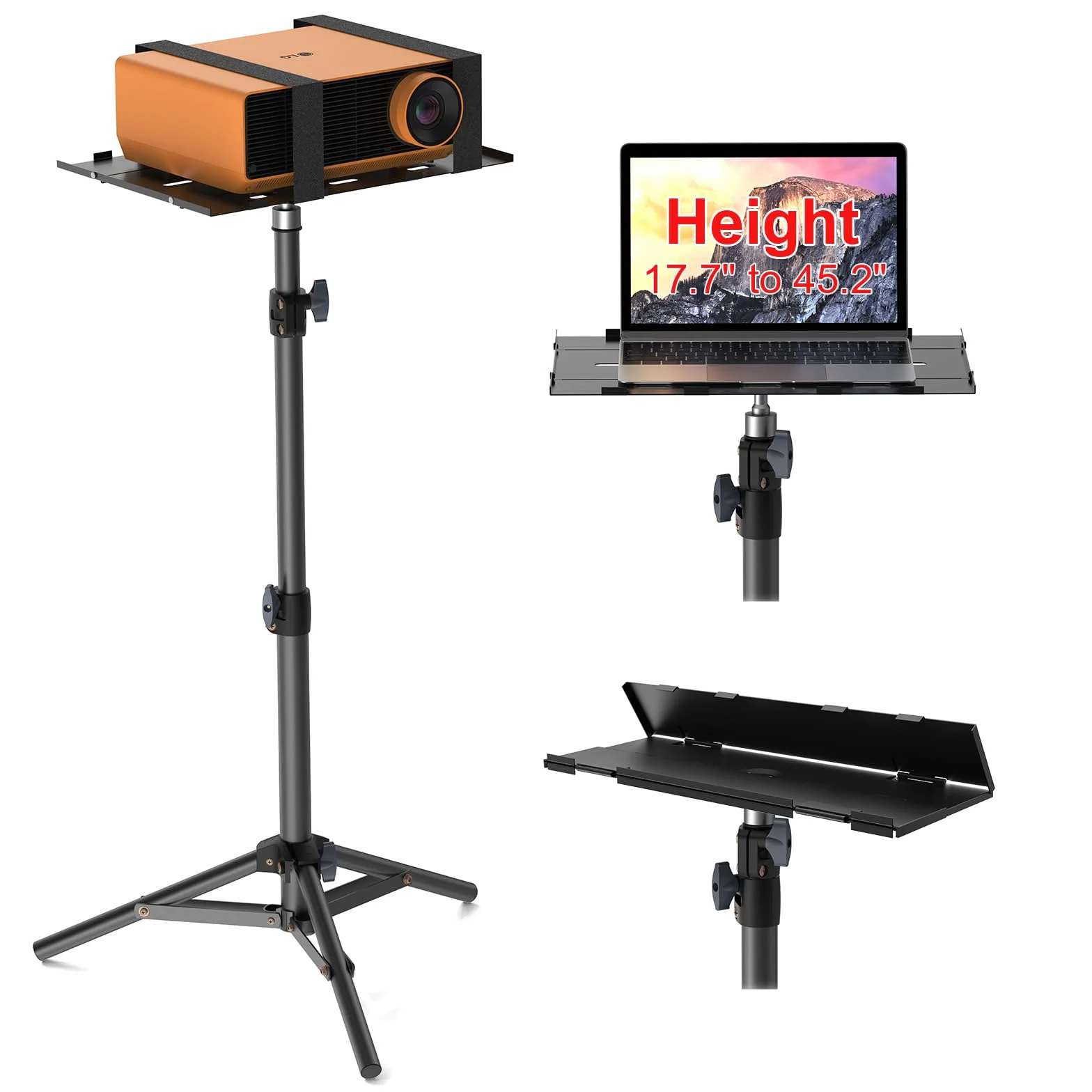 Beamer Ständer, Laptop Stativ Tragbarer, Projektorständer, Multifunktionaler Kamera Bodenständer, Höhe Verstellbar 45-115 cm, Klapplatte, 10 kg Tragkraft, für Outdoor-Filme